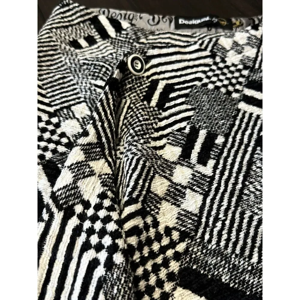 Desigual x Christian Lacroix Geometric Asymmetrical Wrap Skirt Black White